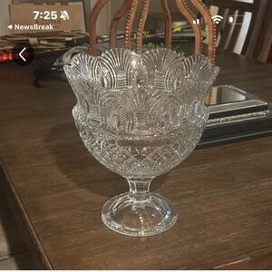 Antique Pressed Pattern Punch Bowl with Fan Pattern Rim